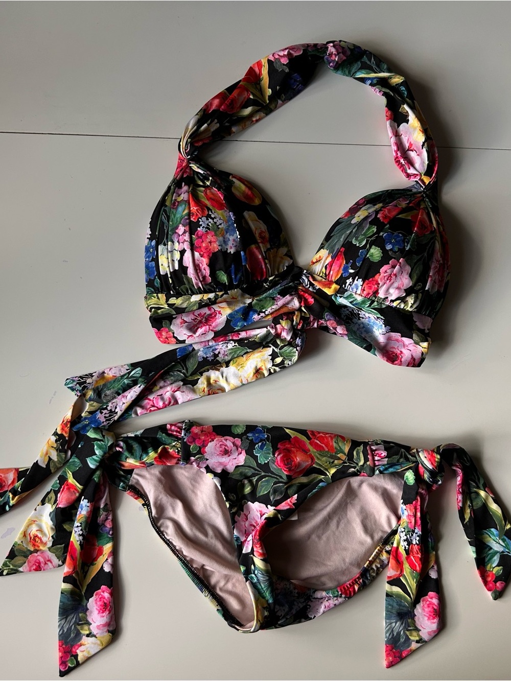 Seafolly Black Floral Tie-Detail Bikini Set